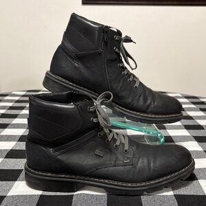 Rieker Tex Black Chukka Ankle Boots Lace Up Side Zipper Faux Leather Men 44/10.5